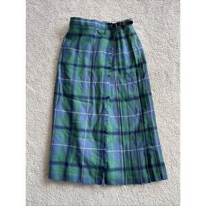 Vintage Highland Home Industries Wool Tartan Kilt Scotland Green Blue Plaid